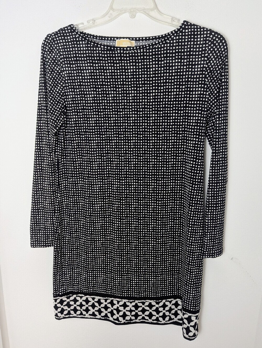 Michael Kors Womens Black Mini Dress Polka Dot Long Sleeve Size L Preppy EUC
